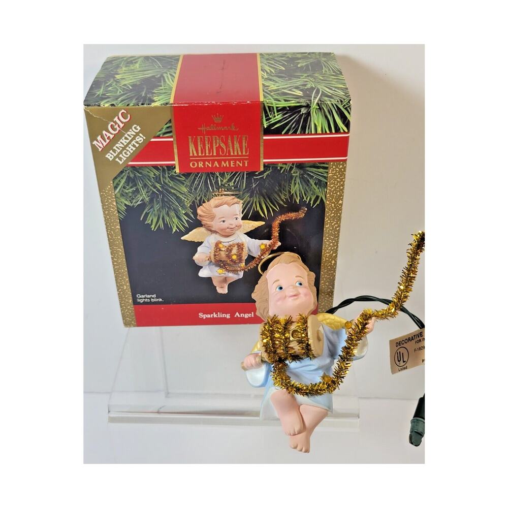 Hallmark Keepsake Sparkling Angel Blinking Lighted Garland Ornament 1991 Vintage